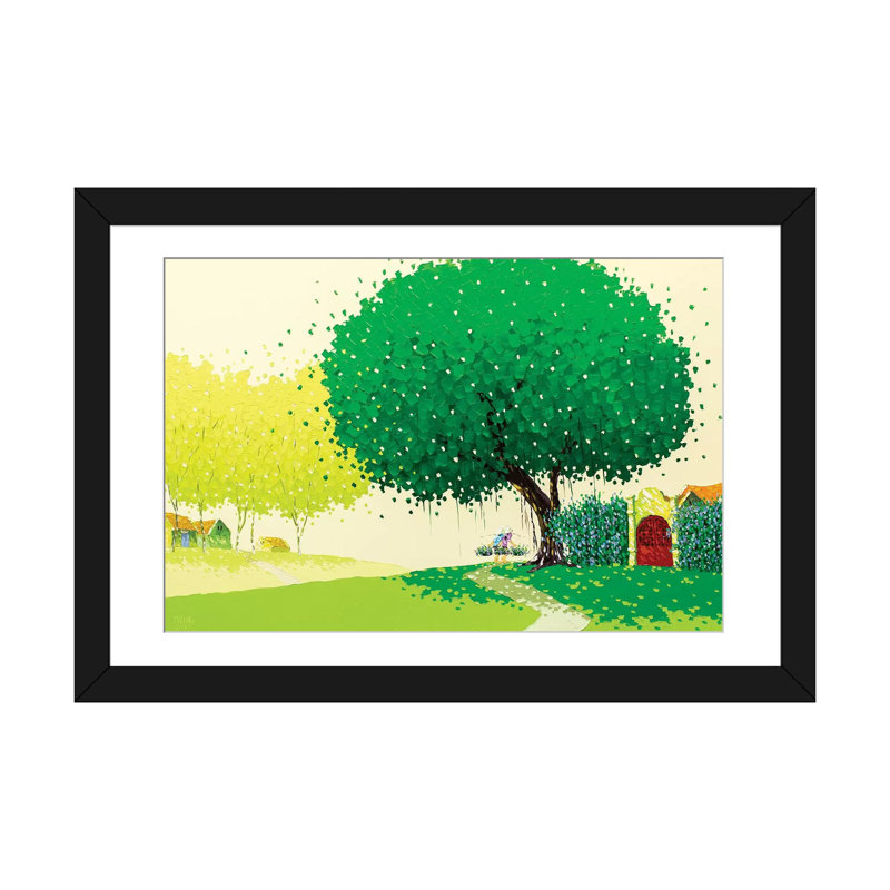 « summer landscape », impression sur toile tendue, H 16 po x l 24 po x P 1 po, Papier avec cadre noir, Blanc