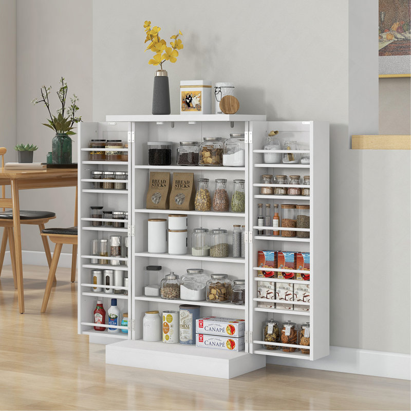 Cabinet 41" Kitchen Pantry Storage, Freestanding Kitchen Cabinet With 12-Door Shelves, Double Doors, 5-Tier Shelving And Adjustable Shelves, Painted White