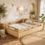 Lit plateforme grand format avec garde-corps pleine longueur, base de lit grand profil bas, aucun sommier tapissier requis, naturel-1364036805