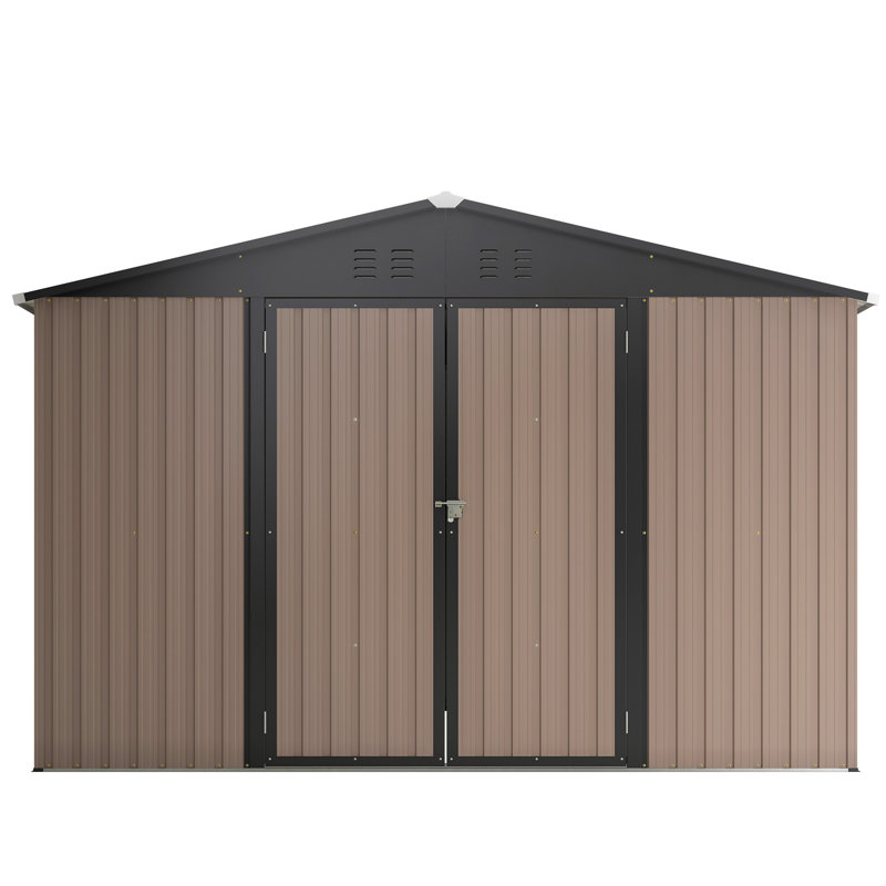 10' x 10' Brown Metal Garden Storage Shed with Double Doors