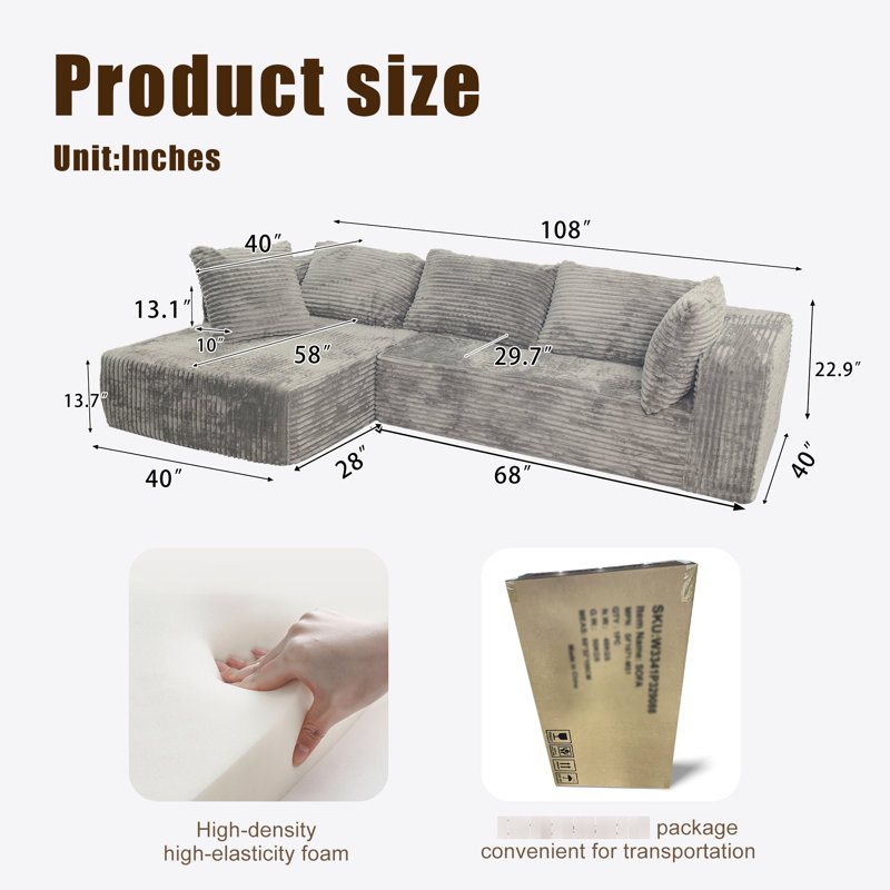 Modern L Shaped Modular Sectional With Chaise, 3 - Seat Grey Deep Medium Firm , Machine Washable And Shrink American Style , Us® Foam, Covers