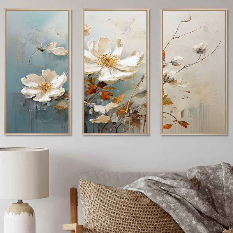 Minimalisme, fleurs saisonnières en fleurs II - ensemble d'art mural sur toile fleurs saisonnières, Cadre naturel flottant