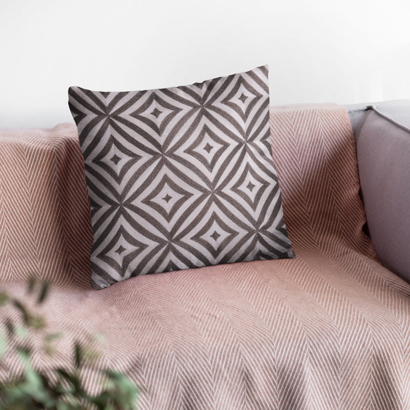 Beige and Brown Geometric Embroidered Pillow Covers, Set of 4, 20x20 Inches