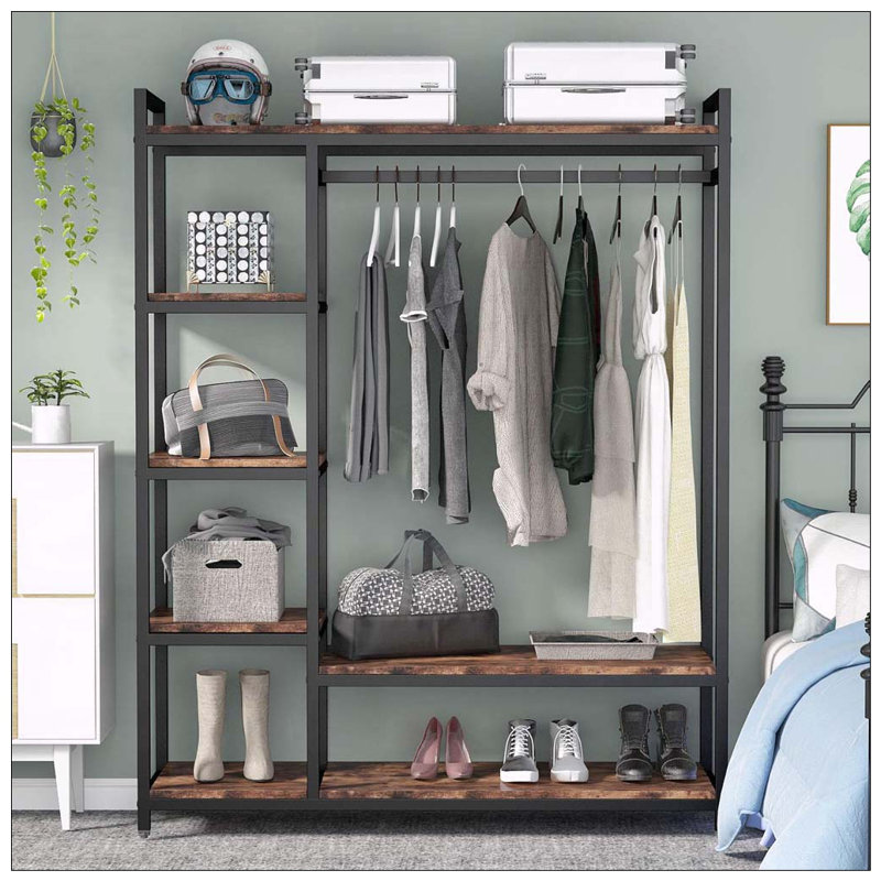 47.24" Freestanding Closet Organizer with 6 Shelves and Hanging Bar