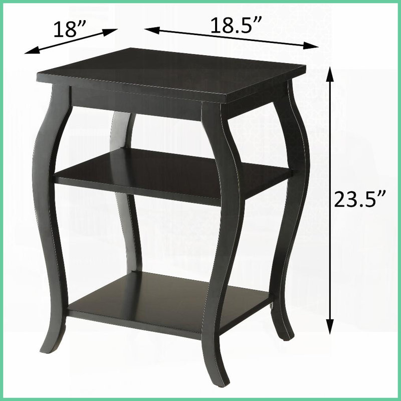 Table basse noire en bois massif avec pieds en cabriole - 2 tablettes pour le rangement dans le salon Élégance intemporelle