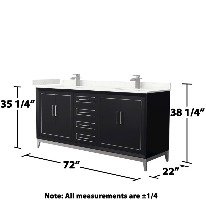 Meuble-lavabo double Marlena, Noir, noir, noir, noir, Quartz Giotto, Nickel brossé
