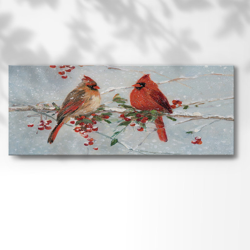 Toile tendue avec châssis Cardinals In Winter - prête à être accrochée, H 24 po x l 60 po x P 1,5 po