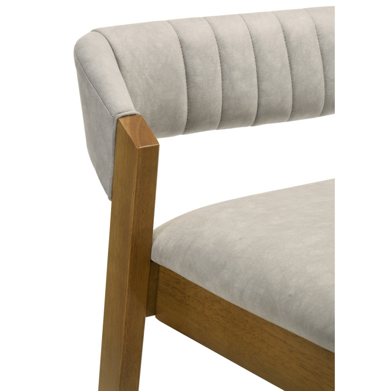 Tabouret de bar en bois d'hévéa avec siège en tissu Frison, Gris, Marron clair