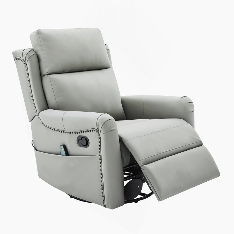 Modern Manual Recliner Swivel Rocking Recliner Massage Recliner Chair With 8-Point Massage With Heating And Storage Pocket For Living Room And Home Theater, Grey