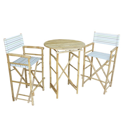 Dessie 2 - Person Bamboo Wood Patio Dining Set with Round Table