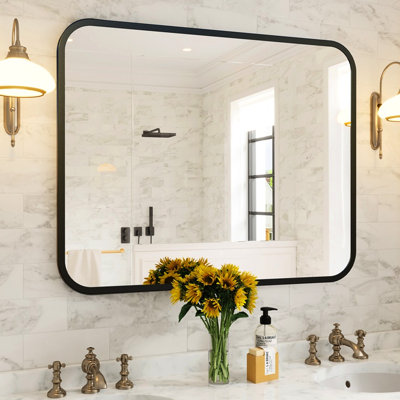40 po. 32 po. Miroir de salle de bain 32 po. Noir - Meuble-lavabo rectangulaire avec coin rond pour chambre à coucher incassable, revêtement anticorrosion, réflexion, commodité