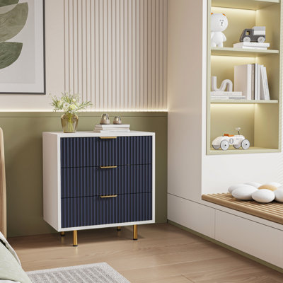 3 Drawer Dresser For Bedroom, Fluted Modern Nightstand With Deep Drawers, Chest Of Drawers With Wide Top, Wooden Dresser Organizer, Side Table For Liv by Latitude Run