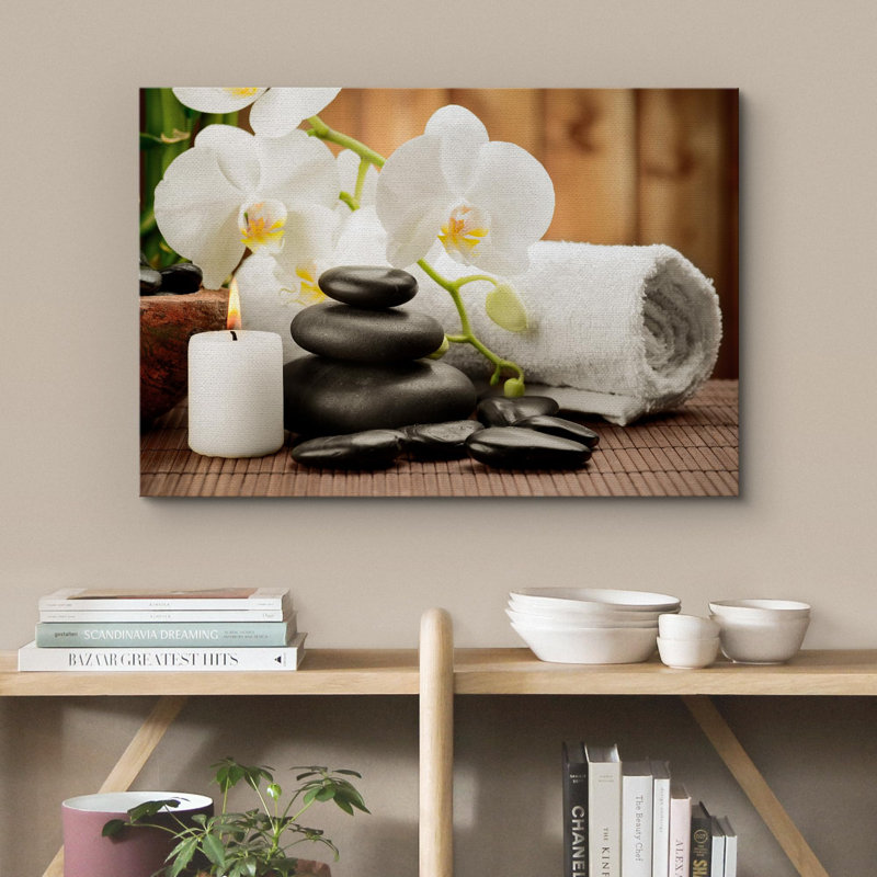 Zen Zen «White Lotus Flower Massage Stone Laundry Bathroom Modern Art Decor», H 24 po x l 36 po