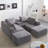Bonless 150''width 5-piece Comfy U-shaped Sofa Couch Sectional Upholstered Corduroy For Living Room Free Combination,Console, Cup Holders, USB Ports,Bluetooth Speaker-559709622