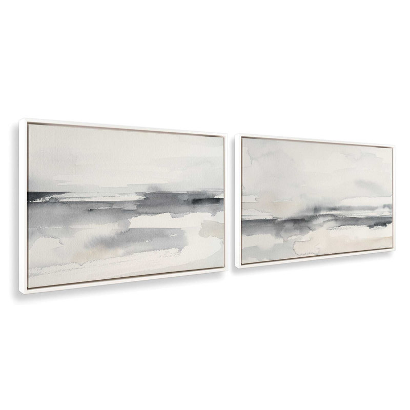 Timeless Tides Set of 2, Opaque White Floater Framed, 21" H x 62" W