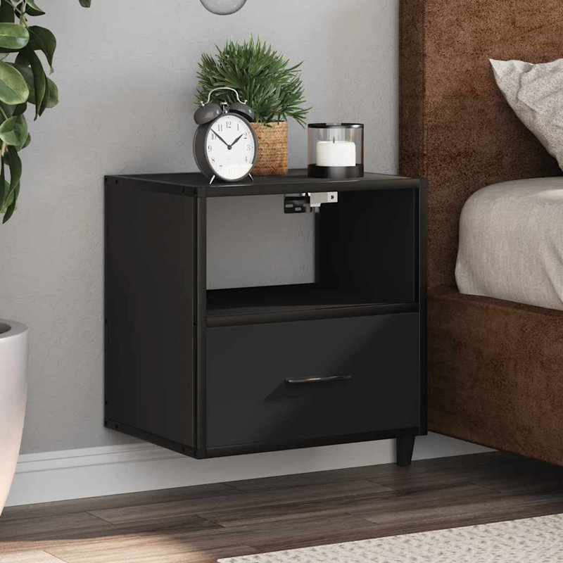 40cm W Metal Bedside Table, Black