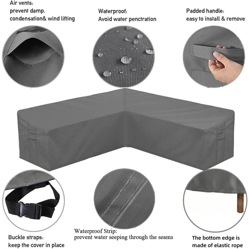 Housse de canapé imperméable en polyuréthane gauche gauche en polyuréthane imperméable 420D, housse de patio extérieur / gardes de coin et cordons élastiques, L 83 po x L 104 po x P 32 po x H 24 po / 31 po