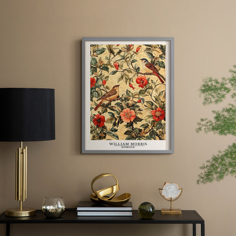 WM MORRIS Series CXIX Framed Print - Solid Wood, 11" H x 9" W, Gray