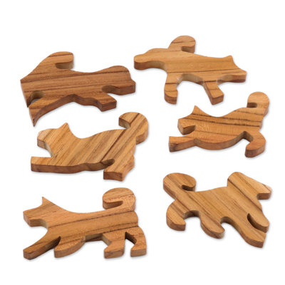 Jeu en bois de teck fait à la main Ninja Dogs (6 pièces)