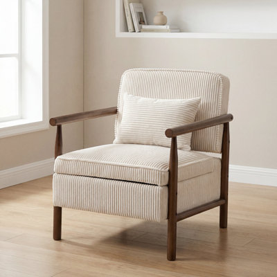 Chaise d'appoint Mid-Century moderne avec rangement, fauteuil rembourré avec cadre lombaire en bois, fauteuil de lecture confortable pour le salon, la chambre à coucher et la véranda