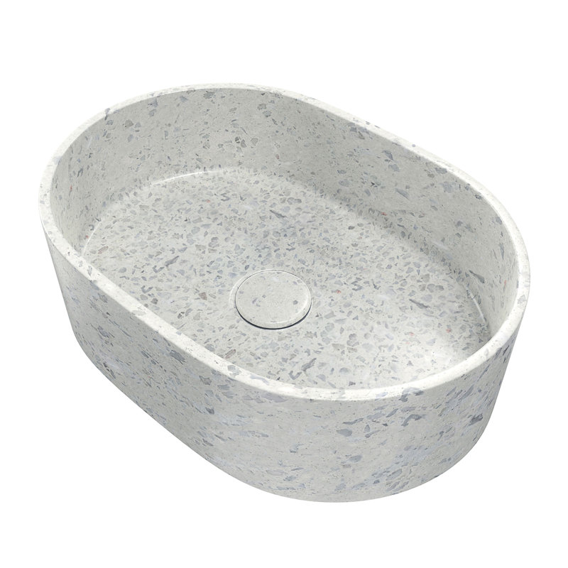 DreamLine Ambia 10'' Terrazzo Oval Vessel Bathroom Sink, White