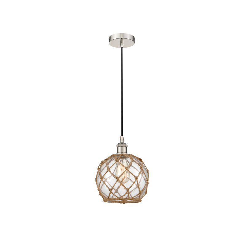 Luminaire suspendu simple à 1 lumière Haytham, Clair/Brun, Nickel poli