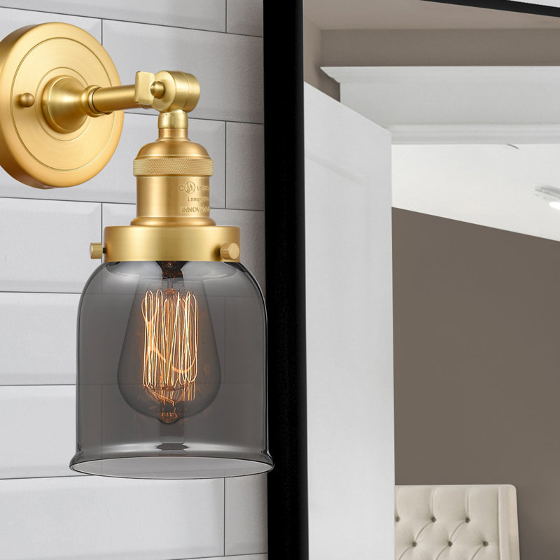 Applique murale 1 lumière 8 po Bell, Ampoule à DEL rétro de 6 watts, Plaqué couleur fumée, Or satiné