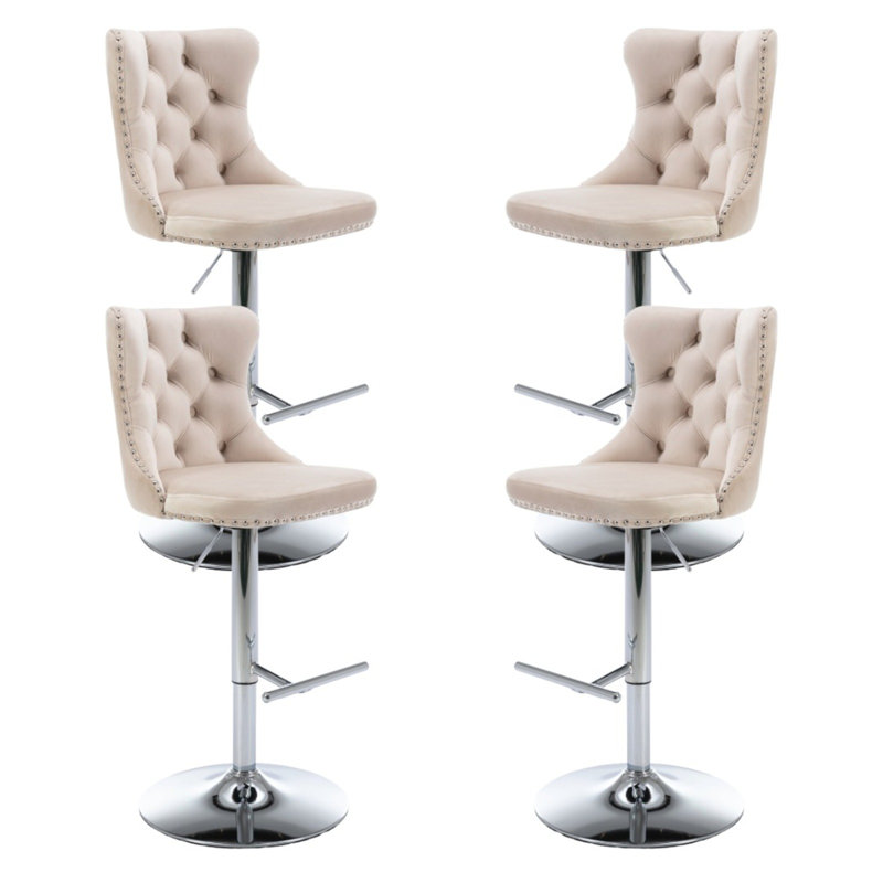 Rosella Swivel Upholstered Adjustable Height Counter Stool with Metal Frame, Beige