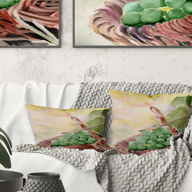 Bouquet de raisins verts dans un panier - Coussin 1