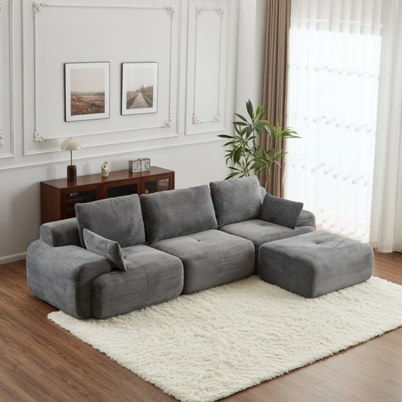 Canapé modulaire modulaire avec canapé et repose-pieds, Gris