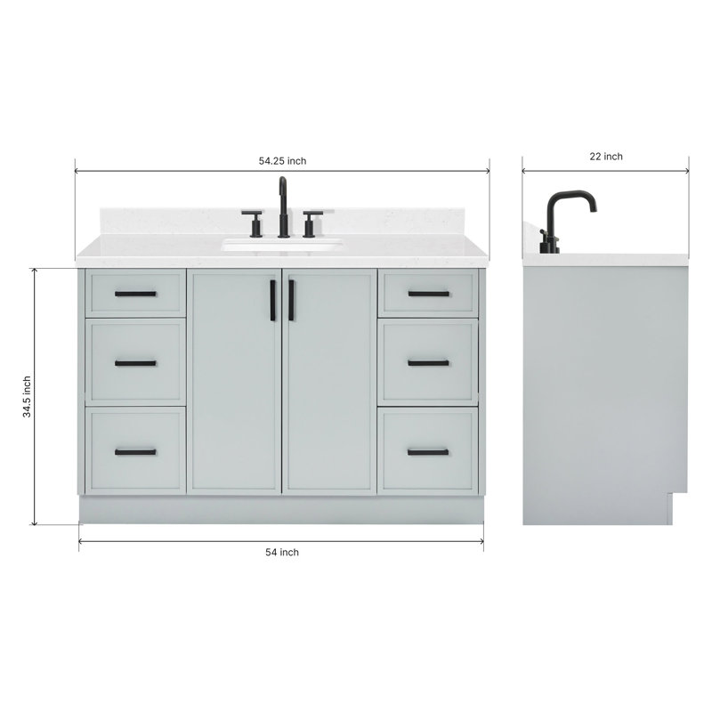 Meuble-lavabo simple 54 po avec comptoir Carrara ARIEL Kelly, Gris