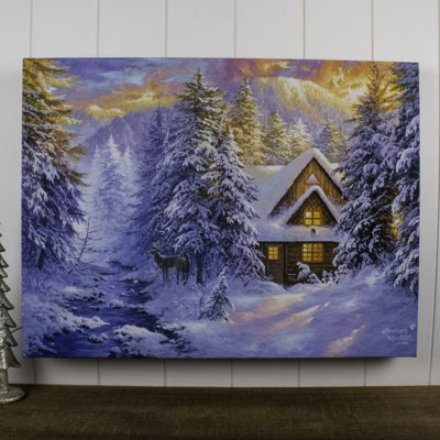Winter Mountain Retreat 18x24 Fully Illuminated LED Wall Art