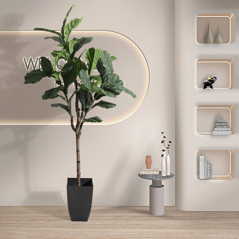 Fake Plants 82.6'' Tall Artificial Fiddle Leaf Fig Tree in Black Pot for Home Office Décor