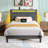 Platform Bed with Upholstered Headboard ,Bed Frame with LED lights and Charging Station-446560705-446560710