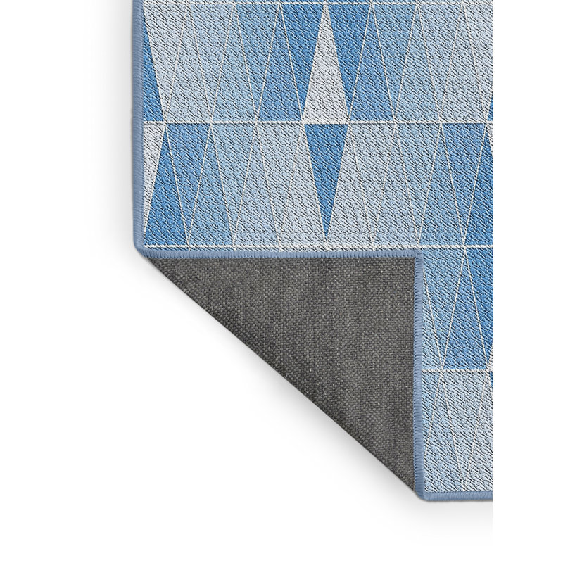 Tapis bleu/blanc cassé à motif, Rectangle 8 pi x 10 pi