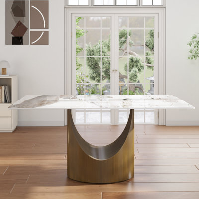 Table de salle à manger rectangulaire moderne en pierre frittée avec base piédestal