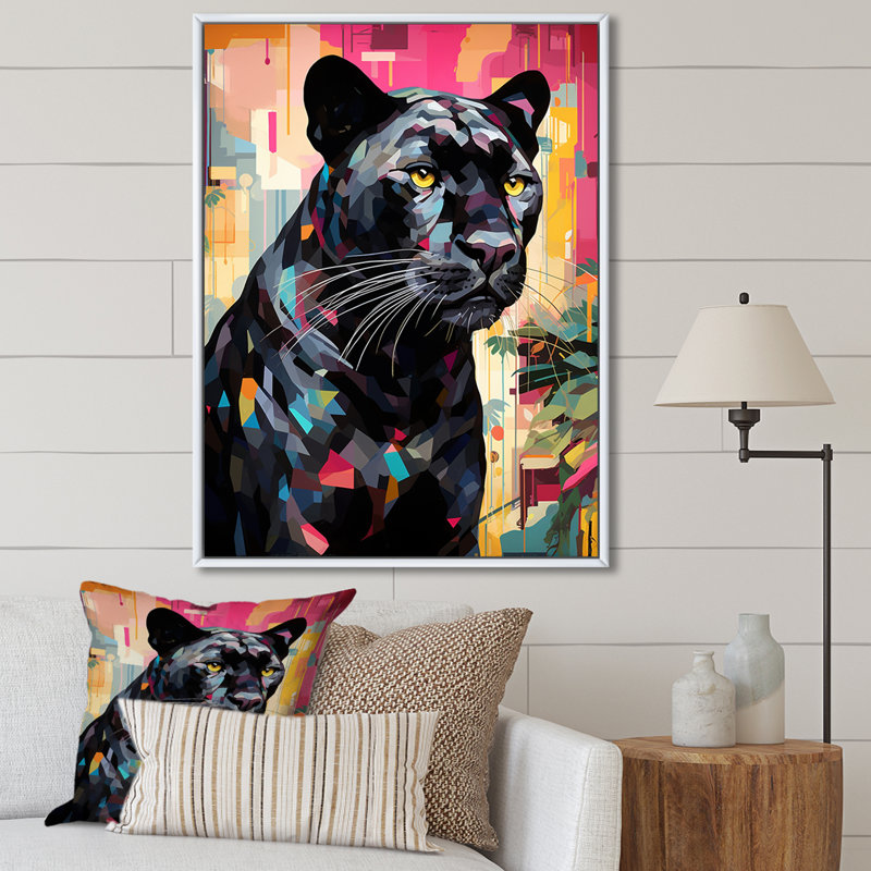 Popart sur fond noir, Cadre flottant blanc, H 32 po x l 24 po x P 1 po