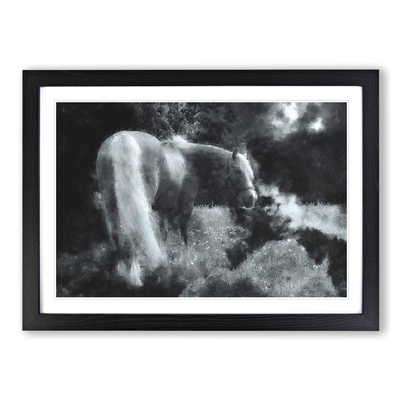 Lone Horse - Picture Frame Graphic Art, Black Framed, 27cm H x 36cm W x 2cm D
