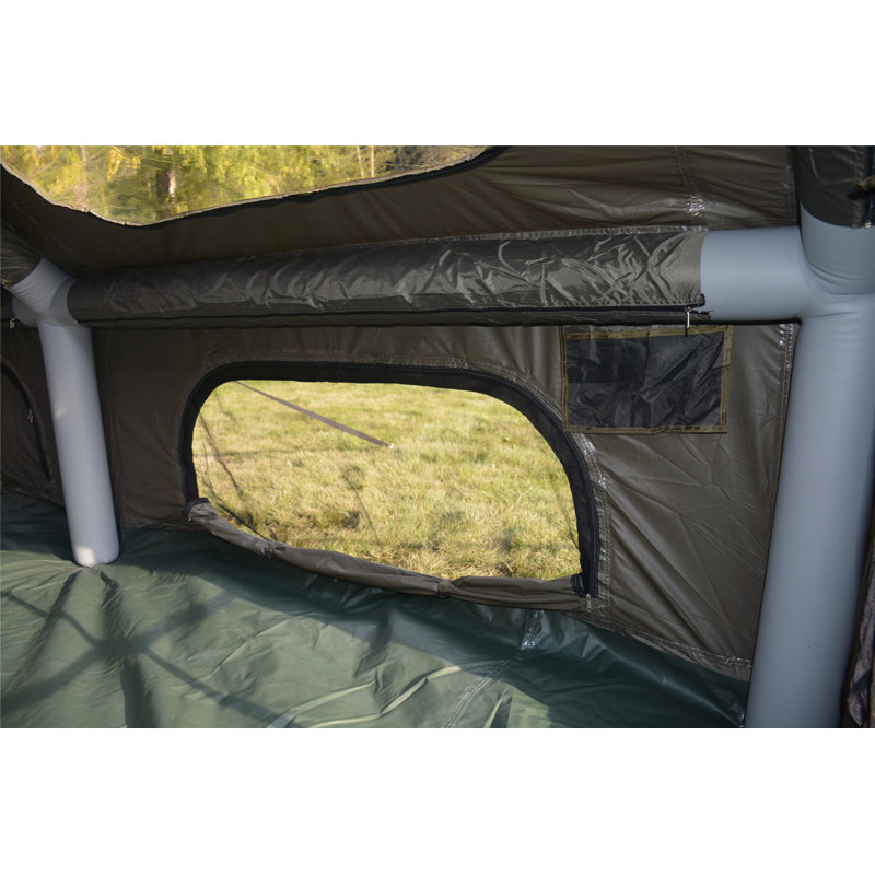 9.8 x13ft Inflatable Camping Tents with Hand Pump, Easy Setup Waterproof and Windproof, 4 Seasons Oxford Cabin Tent with Mesh & Chimney Window, Beige