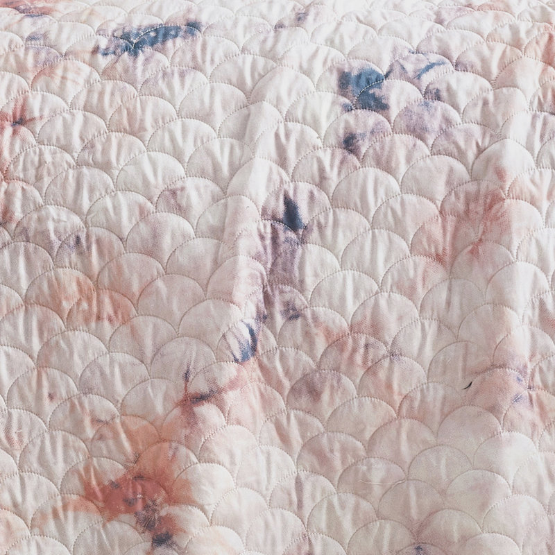 Ensemble de couvre-lit 3 pièces en microfibre matelassée réversible à imprimé aquarelle rose pâle, très grand
