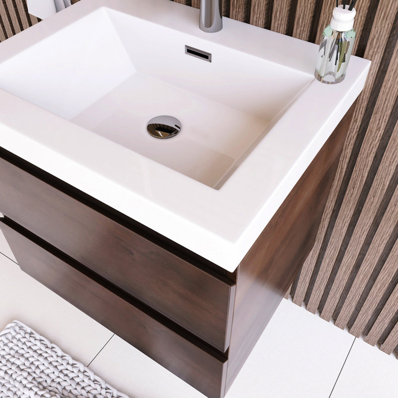 Ensemble de meuble-lavabo simple 23,62 po avec plateau en résine Jeeda, Chêne gris