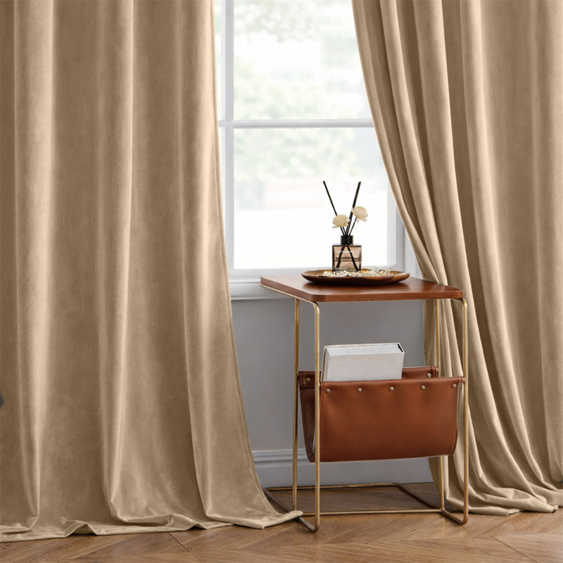Heavy Crushed Ready Made Velvet Eyelet Curtains (Set Of 2), 228cm Width x 228cm Height, Beige