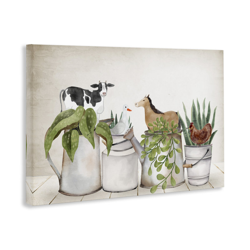 Art mural sur toile Tin Farm Animal Plants par Kim Allen, H 16 po x l 24 po