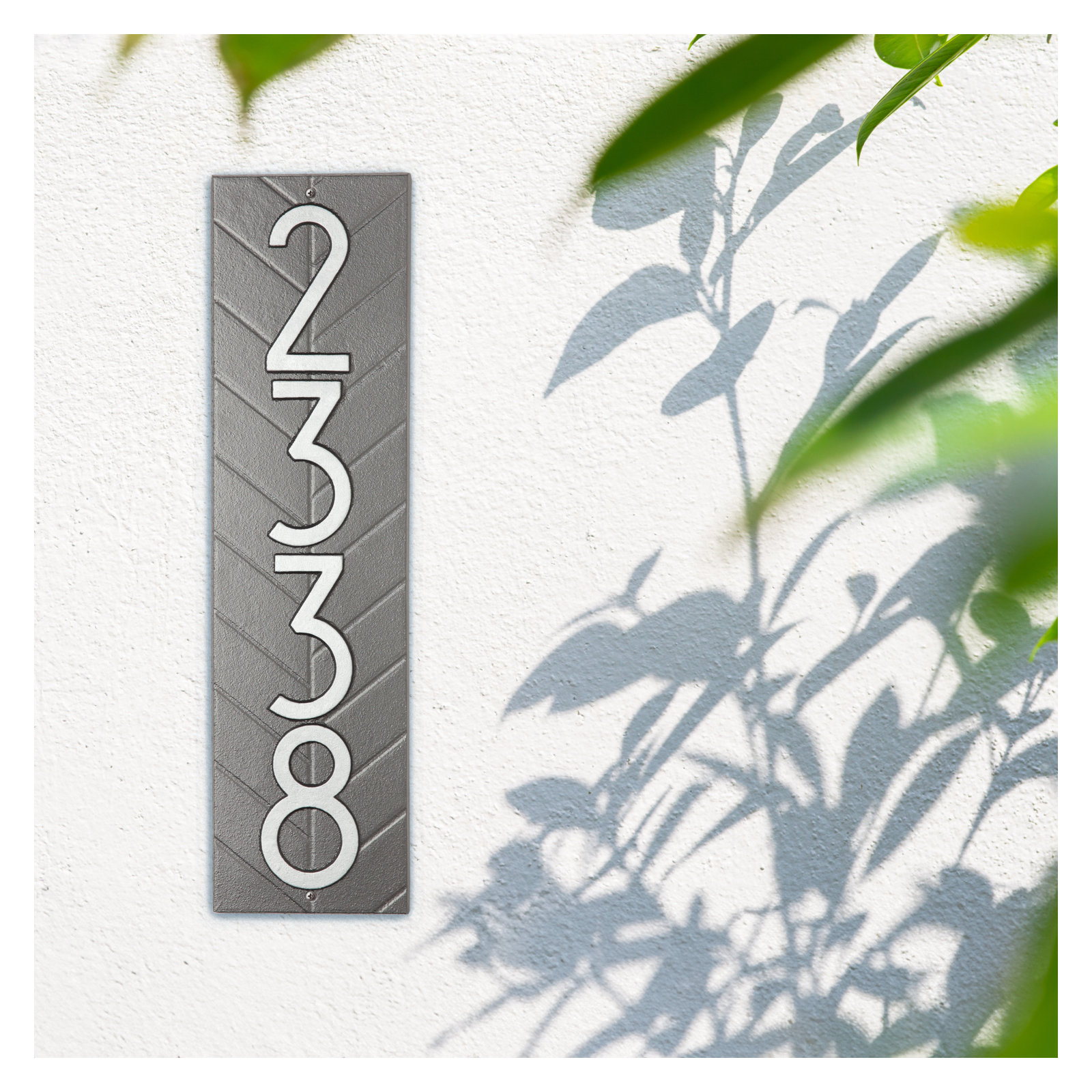 Mid-century Modern Herringbone Vertical Wall Plaque, Pewter/Silver, Yes