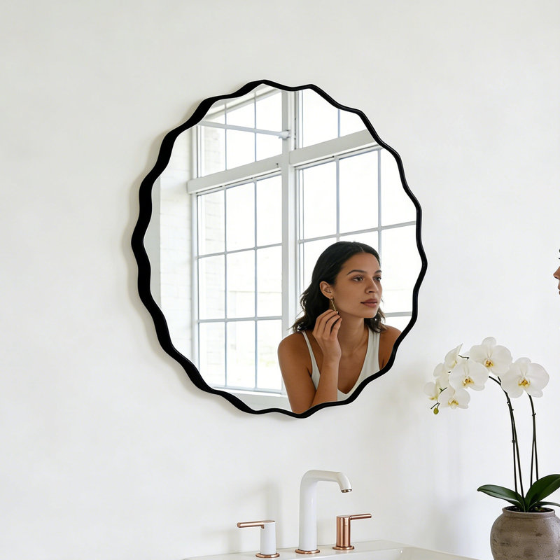 Miroir mural rond 32 po, grand miroir de meuble-lavabo décoratif moderne avec cadre en aluminium noir, miroir de salle de bain HD pour salon, chambre à coucher, entrée