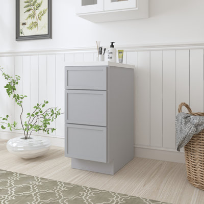 Armoire de salle de bain autoportante Shaker de 15 po à 3 tiroirs, sans comptoir, prête à assembler, gris Colton