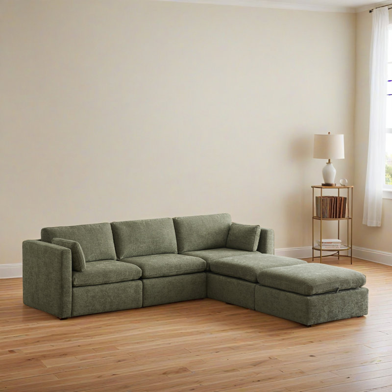 Canapé modulaire rembourré 5 pièces 112,6 po Winfree, Mélange de lin vert