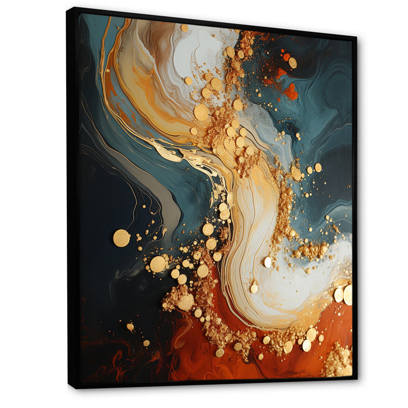 Tempête de pierre blanche, bleue et orange II abstraite, H 40 po x l 30 po x P 1,5 po, Cadre flottant noir