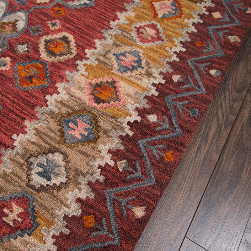 Laughlin Wool Oriental Area Rug in Red/Beige, Rectangle 2' x 3'