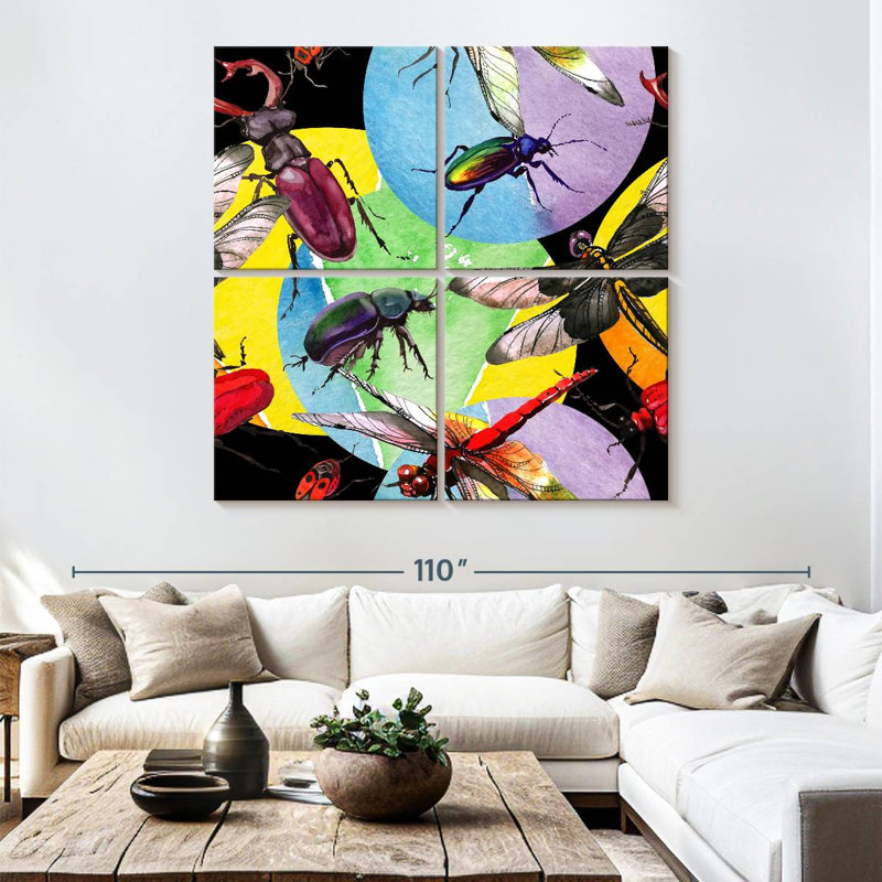 Brampt, aquarelle et insectes sauvages, H 74 po x l 74 po